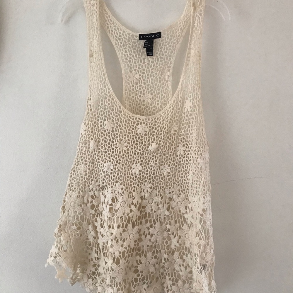 cream crocheted small tank top